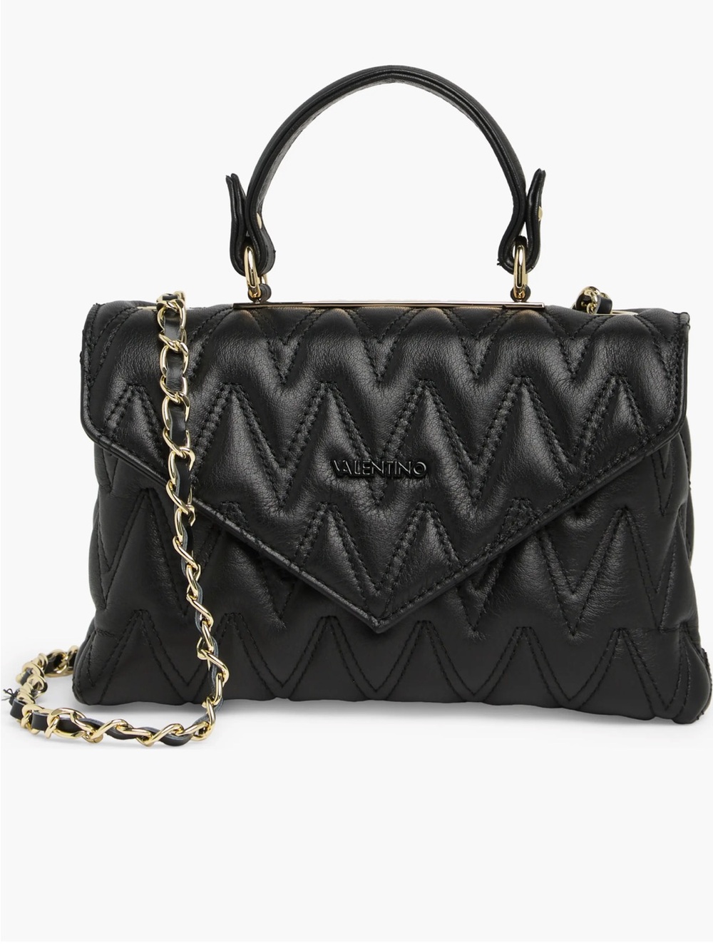 Valentino Black Quilted Leather Top-Handle Satchel with Gold Chain